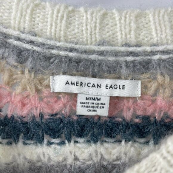 American Eagle Sweater Womens Size M Chunky Knit Wool Blend Multicolored Striped - Picture 4 of 5